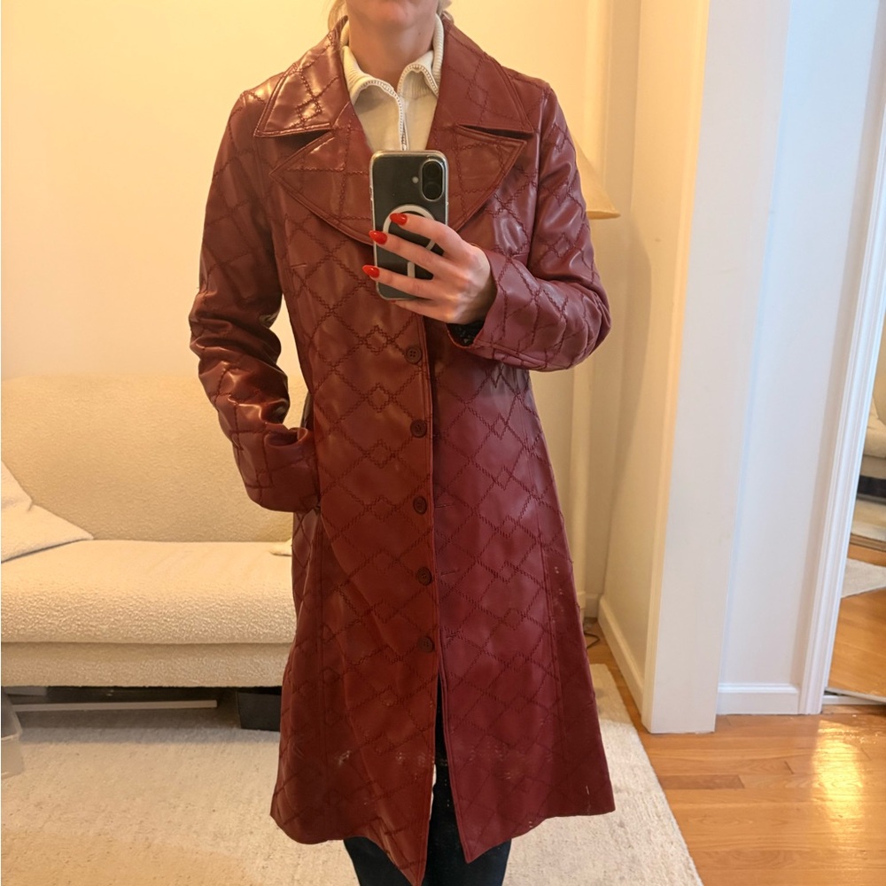 Vintage Burgundy Quilted Trench Coat